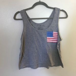 Grey Crop Tank with American Flag Pocket